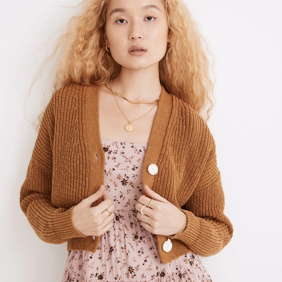 Madewell Cotton Greywood Cropped Cardigan in Toffee S - Picture 2 of 7